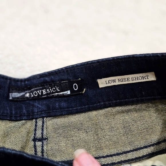 Lovesick Blue Jean Shorts w/ White Crochet Skull Lace Overlay Raw Hem Distressed - Picture 6 of 10